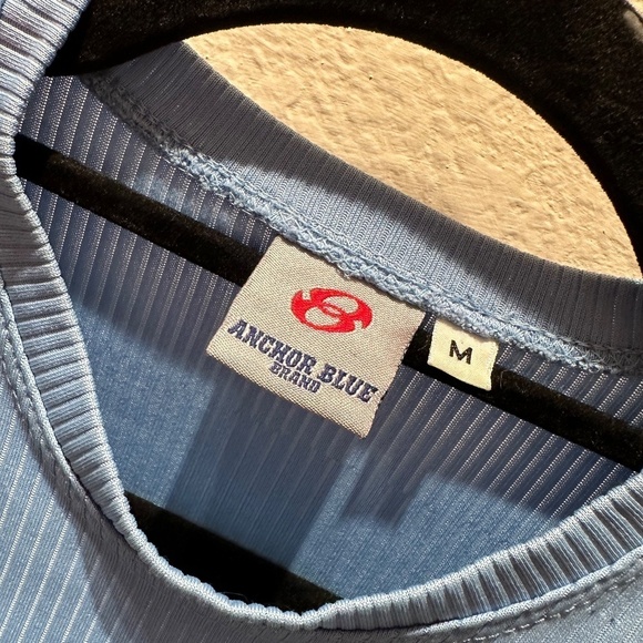 Anchor Blue Ribbed Shirt Baby Blue Medium 90s Fitted Eurotrash Classic - Picture 7 of 11